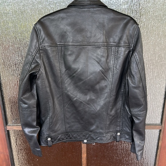 All Saints Milo Asymmetric Zip Leather Biker Jacket size Large. - Picture 12 of 13
